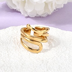 Настоящее золото 18K 304 открытые кольца-манжеты из нержавеющей стали для женщин, линия, ионное покрытие (ip), реальный 18 k позолоченный, 17 мм, внутренний диаметр: 17 мм