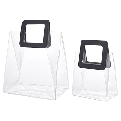 Schwarz PVC Laser transparente Tasche, Tragetasche, mit pu ledergriffen, für Geschenk- oder Geschenkverpackungen, Rechteck, Schwarz, fertiges Produkt: 25.5x18x10 cm, 2 Stück / Set