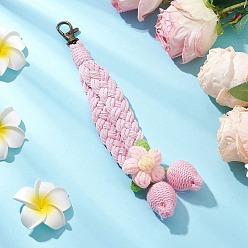 Pink Подвесные украшения ручной работы из хлопка с крючком, Поворотные застежки из сплава, подвески для украшений для ключей сумки, розовые, 205 мм