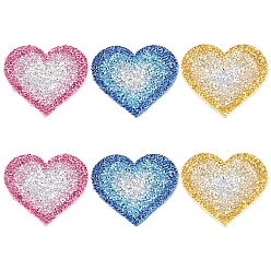 Couleur Mélangete 6pcs 3 couleurs coeur strass hotfix, accessoires de costumes, couture artisanat décoration, couleur mixte, 61x70x2.5mm, 2 pcs / couleur