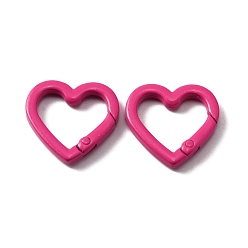 Rose Foncé Bagues à ressort en alliage de zinc, Bague coeur, rose foncé, 25x26x3.5mm