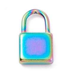 Rainbow Color Revestimiento iónico (ip) 304 colgantes de acero inoxidable, candado, color del arco iris, 17.5x10x4 mm, agujero: 5x7 mm