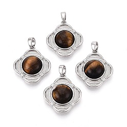 Платина Природных тигровый глаз подвески, Подвески в форме ромба с латунными оправами, платина, 21.5x19.5x5~6 мм, отверстие : 4.5x2.5 мм