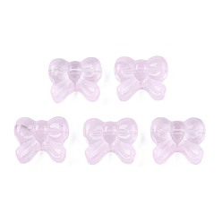 Pink Transparent Spray Painted Glass Beads, Bowknot, Pink, 14x16x6mm, Hole: 1mm