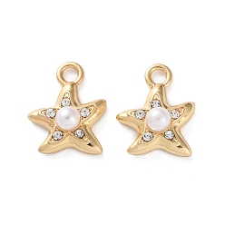 Золотой Стойки обшивки кулон сплава, со стразами и искусственным жемчугом из АБС-пластика, звезды прелести, золотые, 15x13x6 мм, отверстие : 2 мм
