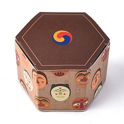 Saddle Brown Hexagon Shape Candy Packaging Box, Wedding Party Gift Box, Boxes, with Human Face Pattern, Saddle Brown, 7.65x8.8x5.7cm, Unfold: 21.7x16.4x0.04cm