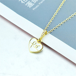 Белый Ожерелья с подвеской в виде сердца из латуни и эмали с прозрачным кубическим цирконием для женщин, золотые, белые, 17.72 дюйм (45 см)