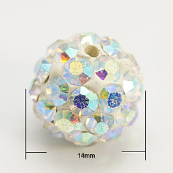 Хрусталь AB Бусины со стразами, полимерная глина , класс А, круглые, п.п. 15, хрусталь AB, 14 мм, отверстие : 1.5 мм, С. 15 (2.1~2.2 мм)