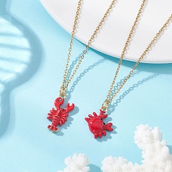 Золотой 2 шт. 2 стили: подвеска из сплава с эмалью в виде красного морского краба и омара 304 цепочки из нержавеющей стали, золотые, 15.94 дюйм (40.5 см), 1 шт / стиль