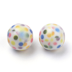 Colorful Opaque Printed Acrylic Beads, Round with Dot Pattern, Colorful, 11.5~12x11mm, Hole: 2.5mm