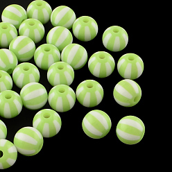 Желто-Зеленый Полоса непрозрачные акриловые шарики, круглые, желто-зеленый, 16x15 мм, Отверстие : 3 мм , около 220 шт / 500 г