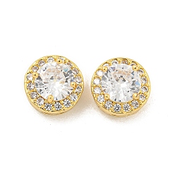Прозрачный Многожильные звенья из латуни с паве из кубического циркония, плоско-круглые, реальный 18 k позолоченный, прозрачные, 10.5x6.5 мм, отверстие : 1.6 мм