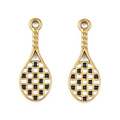 Черный 304 нержавеющей стальной эмали подвески, прелести ракетки, вакуумное покрытие pvd, реальный 18 k позолоченный, чёрные, 24.5x9.5x2 мм, отверстие : 1.6 мм