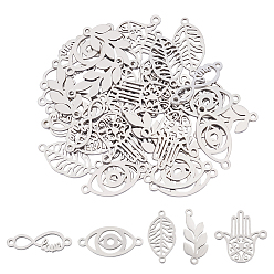 Stainless Steel Color 40Pcs 5 Style 304 Stainless Steel Links Connectors, Laser Cut, Mixed Shapes, Stainless Steel Color, 8pcs/style