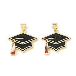 Hat Graduation Season Brass Enamel Pendants, Long-Lasting Plated, Cadmium Free & Lead Free, Real 18K Gold Plated, Black, Graduation Hat Charm, 20x21.5x2mm, Hole: 4.3x2.8mm