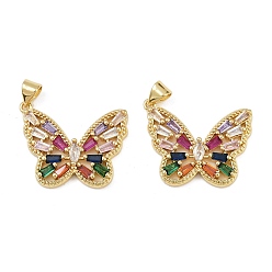Настоящее золото 18K Латунные микро проложить кубического циркония подвески, без кадмия и без свинца, бабочка, реальный 18 k позолоченный, 20.5x25x3 мм, отверстие : 4x3 мм