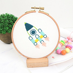 Rocket DIY Embroidery Starter Kits, including Embroidery Fabric & Thread, Needle, Embroidery Hoops, Instruction Sheet, Rocket, 184x184mm