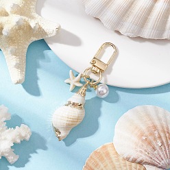 Золотой Подвеска в виде спиральной ракушки и синтетической бирюзы в виде морской звезды, с круглыми застежками из пластика ABS с имитацией жемчуга и сплава, золотые, 77 мм