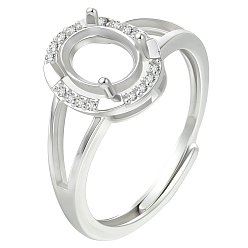 Платина 1 шт. 925 оправы для колец с зубцами из стерлингового серебра, с кубического циркония, регулируемый, овальные, платина, 2 мм, внутренний диаметр: 17 мм, лоток : 6x8 мм