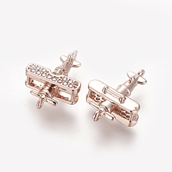 Розовый Позолоченный Коннекторы, латунь, кубический цирконий, долговечный, пропеллер самолета, прозрачные, Настоящее розовое золото покрыто, 16.8x11.3x5.3 мм, отверстие : 0.8 мм