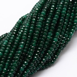 Темно-Зеленый Окрашенная натуральная малайзия жадеит бусины пряди, граненые, темно-зеленый, 3x2 мм, отверстие : 1 мм, около 154 шт / нитка, 14.3 дюйм