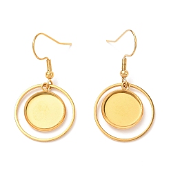 Золотой 201 нержавеющей стали серьги крюков, с плоскими круглыми настройками кабошон, круглые, золотые, лоток : 12 мм, 37 мм, 22 датчик, штифты : 0.6 мм