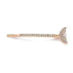 Light Gold Alloy Crystal Rhinestone Hair Bobby Pins, Fishtail, Light Gold, 65x17.5x6.5mm