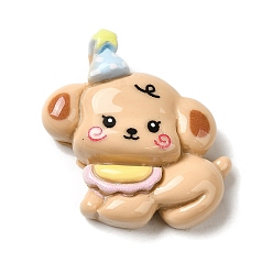 Цвет Древесины Непрозрачная смола щенка кабошоны, собака, деревесиные, 26x24x8.5 мм