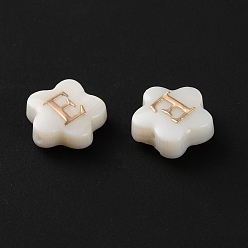 Letter E Натуральные белые ракушки, золотые эмалевые бусины с буквами, Письмо E, 8x4.5 мм, отверстие : 0.8 мм