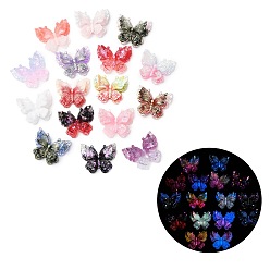 (52) Непрозрачная лаванда Светящиеся двухцветные бусины из смолы, бабочка, с золотой пылью, светится в темноте, разноцветные, 24x28.5x15 мм, отверстие : 2 мм