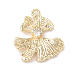 Golden Brass Micro Pave Cubic Zirconia Pendants, Leaf, Golden, 18x16x3.2mm, Hole: 1.4mm