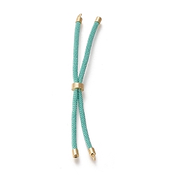 Turquoise Nylon Twisted Cord Bracelet Making, Slider Bracelet Making, with Eco-Friendly Brass Findings, Round, Golden, Turquoise, 8.66~9.06 inch(22~23cm), Hole: 2.8mm, Single Chain Length: about 4.33~4.53 inch(11~11.5cm)