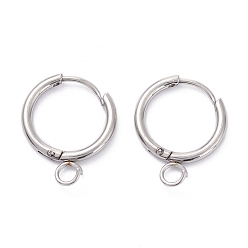 Stainless Steel Color 201 Stainless Steel Huggie Hoop Earring Findings, with Horizontal Loop and 316 Surgical Stainless Steel Pin, Stainless Steel Color, 17x14.5x1.8mm, Hole: 2.5mm, Pin: 1mm