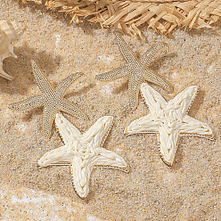 Белый Серьги-гвоздики из сплава рафии с морскими звездами, золотые, белые, 75x48 мм