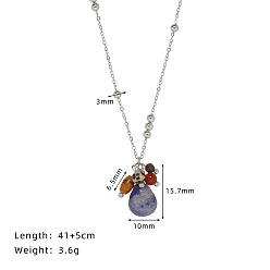 Нержавеющая Сталь Цвет Подвеска в форме капли из натурального голубого авантюрина (окрашенного и подвергнутого термической обработке) 304 Цепочка из нержавеющей стали, с бусинами из натурального халцедона, древесного агата, далматинской яшмы и обсидиана., цвет нержавеющей стали, 16.14 дюйм (41 см)