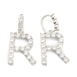 Letter R Латунные микропаве прозрачные подвески с фианитом, буквы, буква r, 19~22.5x10.5~20x2.5 мм, отверстие : 9.5x6 мм