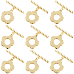 Настоящее золото 18K 20шт латунные застежки, цветок, стойки покрытие, долговечный, без свинца и без кадмия, реальный 18 k позолоченный, 19.5 мм, отверстие : 1 мм, бар: 4x20x2 mm, отверстие : 1 мм