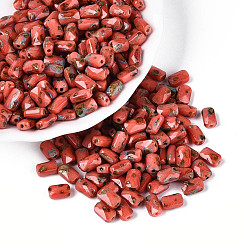 Помидор Выпечка краска стеклянные бусины, прямоугольные, граненые, помидор, 6.5~7x4~4.5x3.5~4 мм, отверстие : 0.9~1 мм
