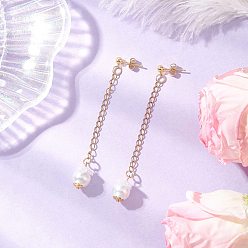 Белый Круглые серьги-гвоздики с кисточками из искусственного жемчуга, с акриловыми колпачками для бусин и 304 удлинителями цепей из нержавеющей стали и латунными серьгами-гвоздиками и латунными фрикционными гайками для ушей, золотые, белые, 81x12 мм