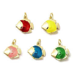 (52) Непрозрачная лаванда Латунь эмаль подвески, рыбы прелести, без свинца и без кадмия, долговечный, стойки покрытие, реальный 18 k позолоченный, разноцветные, 18x17.5x5.5 мм, отверстие : 3.5 мм