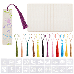 (52) Непрозрачная лаванда Наборы для изготовления закладок своими руками, включая деревянную закладку, кисточки из полиэстера, пластиковые трафареты, разноцветные, 39.5~120x32~39.5x0.4~2 мм