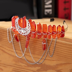 Оранжево-Красный Металлические ленты для волос с луной и цепочкой, Обруч для волос в обертке из натуральных кристаллов кварца для женщин и девочек, оранжево-красный, 150x130 мм