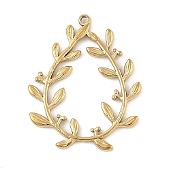 Настоящее золото 18K 304 подвески из нержавеющей стали, каплевидная форма с подвесками в виде листьев, вакуумное покрытие pvd, реальный 18 k позолоченный, 28x23x2 мм, отверстие : 1.2 мм