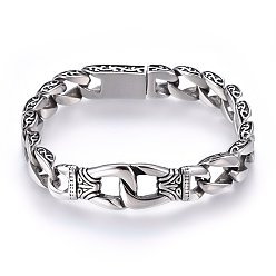 Античное Серебро 304 Браслеты из нержавеющей стали, с штык застежками, античное серебро, 8-5/8 дюйм (22 см), 12x5 мм