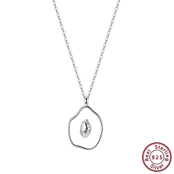 Real Platinum Plated 925 Sterling Silver Enamel Pendants, White Irregular Charms, without Necklace, Rhodium Plated, Real Platinum Plated, 19.5x13mm