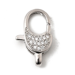 Платина Застежки-клешни из прозрачной латуни с кубическим цирконием, без кадмия, без никеля и без свинца, овальные, платина, 21x12.5x5 мм, отверстие : 5x2 мм