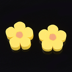 Gold Handmade Fimo Cabochons, Blume, Gold, 15x14x6 mm