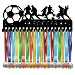 Football Рамка для железных медалей, 20 крючки для медалей, вешалка для показа, с винтами, чёрные, футбол, 150x400 мм, отверстие : 5 мм