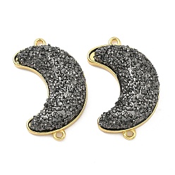 Луна Подвески-соединители из латуни с друзовой смолой, реальный 18 k позолоченный, долговечный, без кадмия и без свинца, стойки покрытие, серые, луна, 33x20x7.5 мм, отверстие : 1.6 мм
