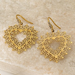Heart 304 Stainless Steel Rhinestone Dangle Earrings, Golden, Heart, 43.5x31mm
